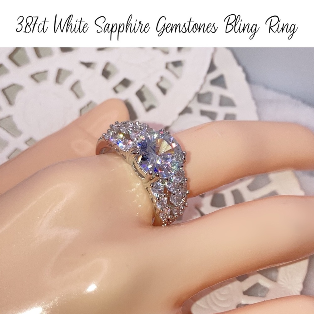 3.87ct White Sapphire Chunky Paved 925 Silver Bling Ring